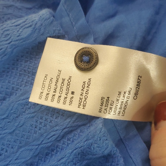 Anthropologie Tiered Mini Dress Size Medium Blue Lined Cotton - Picture 10 of 15